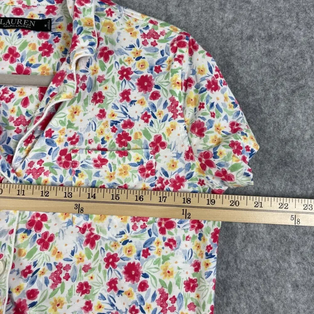 Lauren Ralph Lauren Pajama Top Womens Medium Floral Button Front‎ Monogram Logo